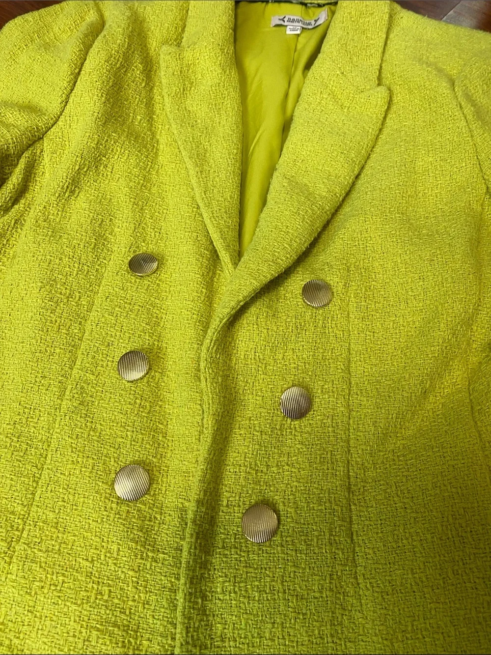 Nanette Lepore Neon Lime Double-Breasted Bouclé Blazer